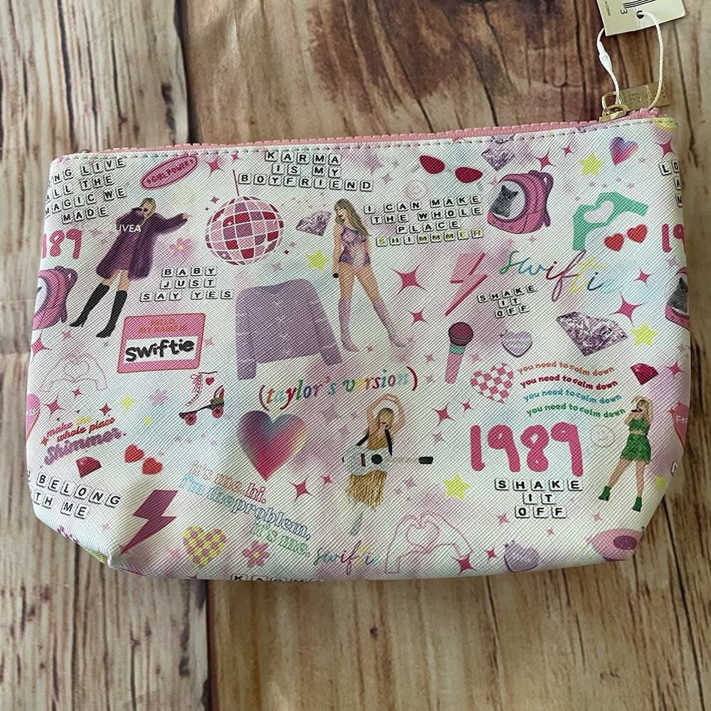 Taylor Swift Aspen Lane Swiftie Mosaic  Pink Lined Cosmetic Travel Bag